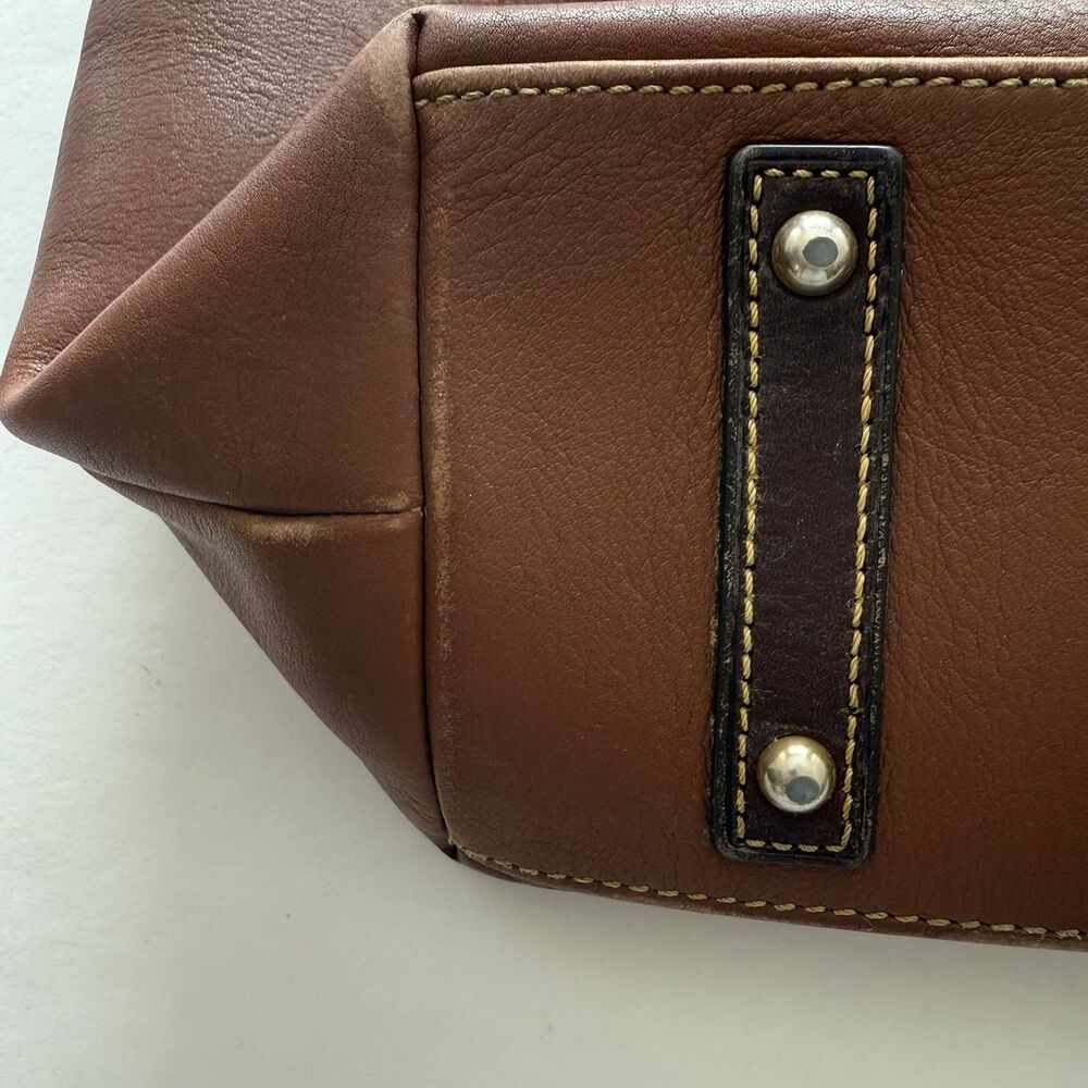 Dooney and Bourke Leather O-Ring Sac Brown Pebbled Large Satchel Shoulder Bag - Picture 5 of 16